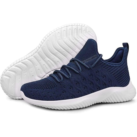 Women's Dark Blue Slip-On Walking Shoes Lightweight Breathable Non-Slip Sneakers - Picture 4 of 6